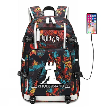 Cartoon Arknights Game Backpack USB порт раница чанта змия модел тийнейджър студент BookBags пътуване рамо лаптоп чанта
