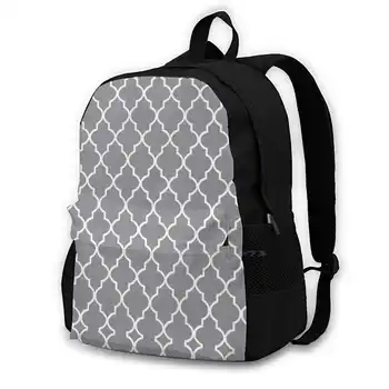 Light Sharkskin Grey White Quatrefoil Backpacks For School Teenagers Girls Travel Bags Classic Eastern Fashion Geometric