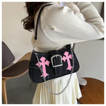Мода Дамски чанти Звезди Модел Готини момичета Чанта за подмишници Модно платно Женски малки чанти за рамо Верижни пазарски портмонета