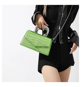 Луксозен дизайнер верига PU кожа алигатор модел дамска чанта случайни Crossbody чанта клапа мъкна