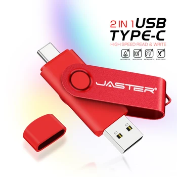 JASTER Тип C Две в едно USB флаш устройство Черен 32G компютър Мобилен телефон Двойна употреба памет стик въртящи творчески подаръци ключодържател