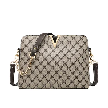 2023 Луксозна дизайнерска чанта за рамо за жени Pu кожа Crossbody Messenger женски чанти Модна верига прашка Дамски карирани чанти