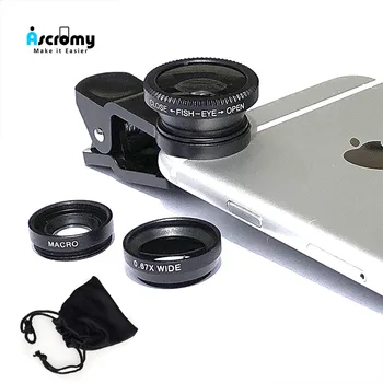 Ascromy широкоъгълен телефон увеличение обектив за смартфон рибешко око обективи камера lentes комплекти с Bluetooth за Huawei iPhone Samsung