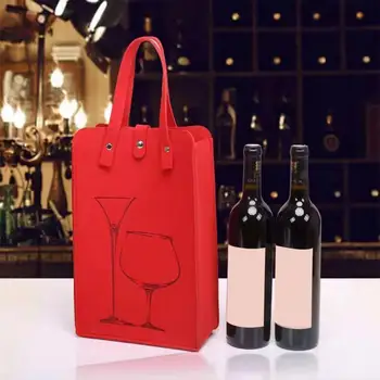 Стъклена бутилка опаковъчна чанта Филцова чанта за вино Трайна чанта за подарък за вино Здрава дръжка Силни шевове за двойни бутилки за почивка