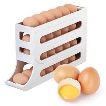 Хладилник Кутия за съхранение на яйца Автоматичен подвижен държач за яйца Хладилник Дозатор за яйца Кухненски контейнер за яйца Organizador de Cocina