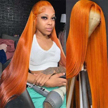 Orange Ginger Lace Front Wig Human Hair Wigs For Women 13x6 Hd Lace Frontal Wig Color Straight Transparent Brazilian Hair Wigs