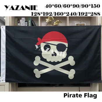 YAZANIE Всеки размер пиратски флаг 3X5 фута Хелоуин Jolly Роджър червен шал череп и кръст Crossbones Sabres мечове знамена и знамена