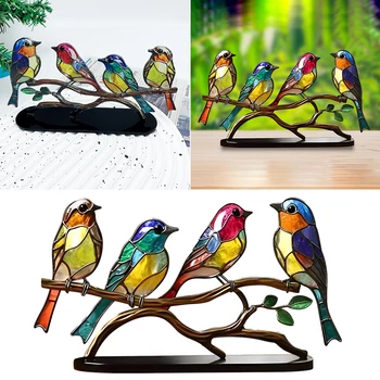 Метални оцветени птици на клон Настолни орнаменти Декоративни орнаменти Птици Фигурка за дома и офиса Декорации за бюро