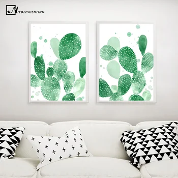 Акварел растение кактус декор Nordic плакат и отпечатъци минималистичен стена изкуство платно живопис картина за хол декорация