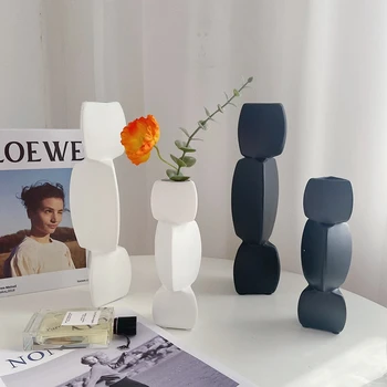 Абстрактно изкуство керамична ваза бяла ваза модерен дом веранда ваза декорация домашен офис минималистичен декорация цвете ваза подарък