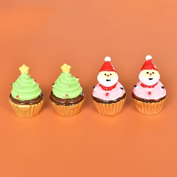 10Pcs миниатюрни Коледа Дядо Коледа торта смола Cabochon мини храна Dollhouse аксесоари DIY скрапбук занаяти Начало декор