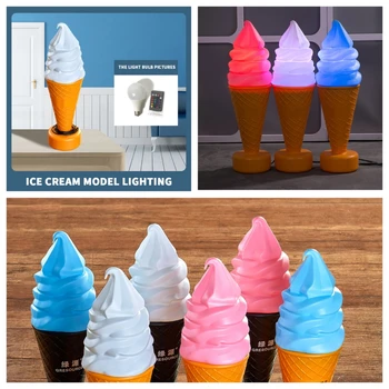 23.6in Гигантска статуя симулация сладолед конус лампа десерт магазин декорация 12 вида LED цвят промяна рекламни светлини