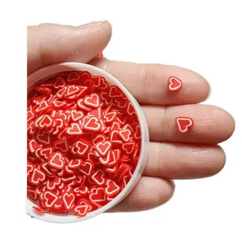 Valentines Hearts Polymer Clay Slice White Outline Red Heart Hot Clay Sprinkles For Miniature Nail Art Decoration
