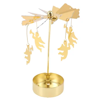 Ротационен свещник Златен метален въртящ се летящ ангел Коледни чаени светлини Свещ въртележка сватбено тържество