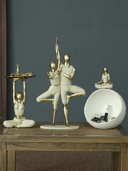 Любовник йога орнаменти Дзен смола фигура скулптура гост златен юга момичета статуя модерен дом десктоп лукс декорация късмет подарък