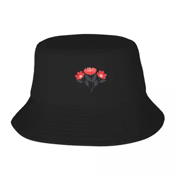 Букет от диви цветя цветен модел в червено, светло синьо и сиво Кофа шапка черно Реколта шапка шапки за мъже Дамски