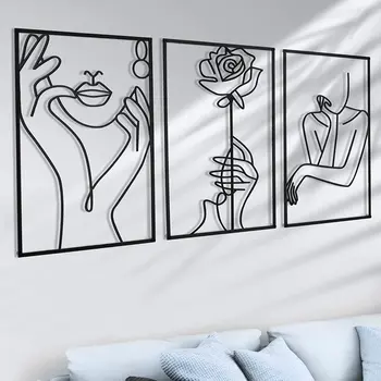 3D Желязна стена декор стикери Абстрактни минималистични линии за окачване на стена арт декор Абстрактна фигура Женска линия на тялото Домашен декор