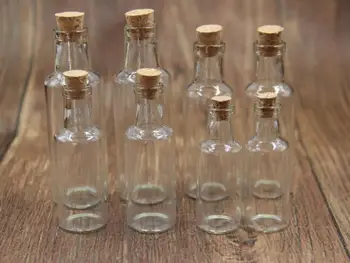 10pcs/lot 12ml 15ml 25ml 35ml Tiny Clear Cork Stopper Стъклени бутилки за желание Прозрачен стъклен буркан Коркова бутилка Wish бутилка буркан