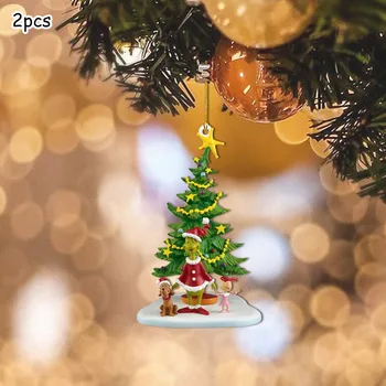 2D Гринч-ед 2бр Коледни творчески висулки Коледно дърво декорации акрилни висулки