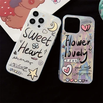 Dream Shell Pattern English Letter Star Love Heart Case за iphone 14 13 12 11 Pro Max XR X XS 7 8 Plus SE Твърд удароустойчив капак