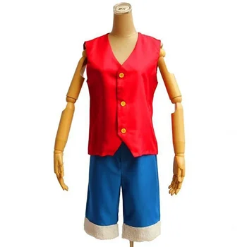 Японски косплей комплект аниме маймуна D Luffy жилетка & панталони червен талията сини шорти мъжки панталони