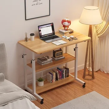 Подвижно повдигащо се нощно шкафче, двуслойна маса за лаптоп, практична учебна маса с USB вентилатор и светлина за спалня общежитие