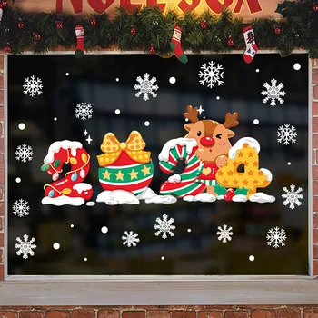 Нови 2024 Коледни стикери, Коледни стикери за прозорци, Коледни подаръци, Коледна украса на прозореца, Стикери от безшевно стъкло