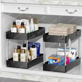 Кутия за съхранение на мивка 2-слойно чекмедже за рафтове Многофункционален шкаф Довършителни работи за баня Кухненски аксесоари Стойка за подправки за съхранение