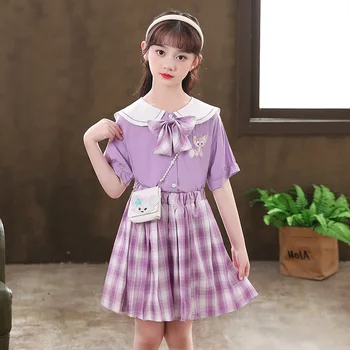 Лято Японки училище момиче униформа дете Jk комплект плисе пола за момичета на училище кратко ученичка костюм обличане момиче костюми
