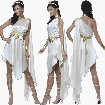 Дама карнавал Хелоуин Древногръцка богиня Атина костюм Асиметрична египетска роба Cosplay фантазия парти рокля