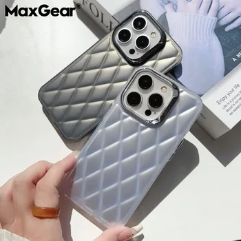 Diamond решетка лазерен калъф за iPhone 15 14 13 12 11 Pro Max XR X XS Max 7 8 Plus Удароустойчив метален обектив защита матов капак