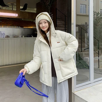 Нова двойка ретро Леко тегло надолу жени къс хляб твърди корейски версия хлабав памук подплатени яке сгъстени зимно палто