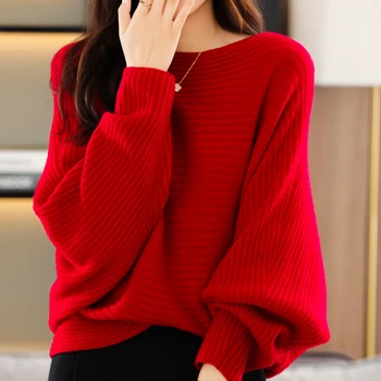 100% Пуловери от мериносова вълна Winer Дебели дамски пуловери женски пуловер дълъг ръкав O-образно деколте джъмпер хлабав голям размер върховете трикотажни