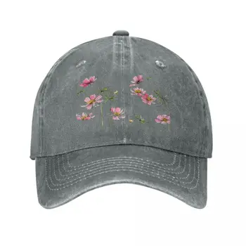 Pink Cosmos Flowers Cap Cowboy Hat военна тактическа шапка Дамски шапки за слънцето Мъжки
