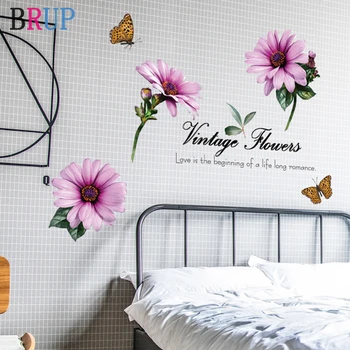 Свежи цветя Osteospermum стена стикери синьо хризантема Начало декор за спалня хол декорация пеперуда стена ваденки