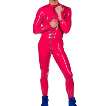 латекс котешки костюм гумено боди червен гащеризон без чорапи преден чатал гърдите китката глезена цип