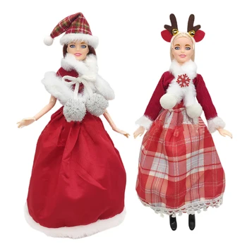 30cm кукла дрехи мода Коледа облекло 1/6 BJD коледни рокли с шапка DIY играчки кукла аксесоари празник подарък
