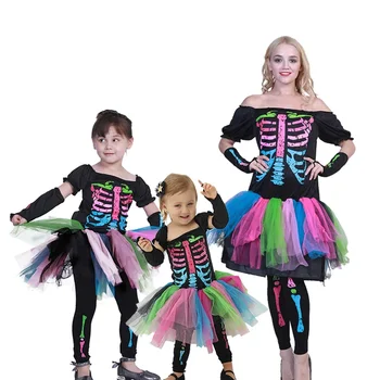 Жените дъга скелет момиче костюм малко дете фънки пънки кост костюм Хелоуин костюм за деца безплатна доставка