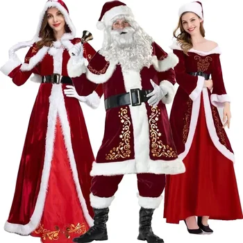 Дядо Коледа татко косплей костюм Коледа Нова година мъже костюми Red Deluxe класически възрастни комплект Нова година карнавал парти костюми