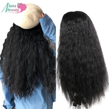 Alana Black Kinky Yaki Straight Wig 30inch синтетични дантелени перуки за жени Кафява дантела затворена перука Kinky перука без лепило