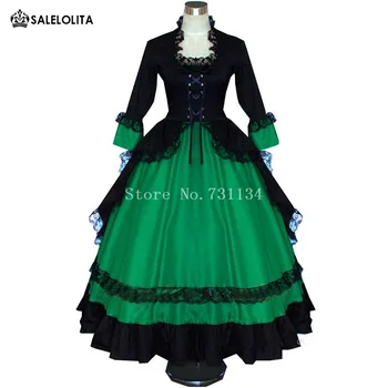 Най-новите Зелено/Червено/Черно Ренесансова средновековна готическа викторианска рокля Бална рокля Steampunk костюм театър облекло