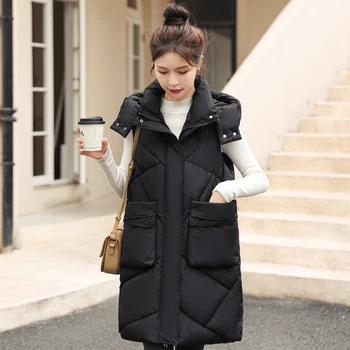 Дълги безръкави парки за жени 2023 Нова мода хлабав дебел топло женско палто зимна жилетка корейски стил реколта якета с качулка