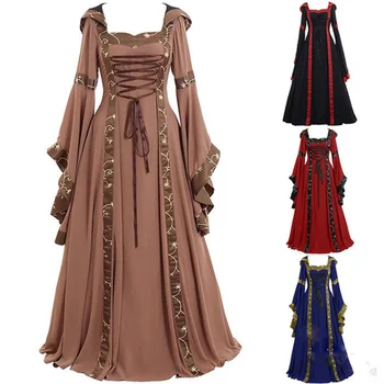 Жени Medeival готически косплей рокли Victoria Steampunk Hoodies Превръзка Хелоуин Noble Palace Bell Дълги карнавални костюми