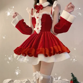 15 стил коледни костюми Лолита прислужница червена рокля жени меко кадифе зайче бельо Коледа червено Дядо Коледа косплей парти екипировки