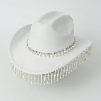 Ваканция каубойска шапка перли пискюли ръка мъниста кристал подарък за момичета момчета каубойка шапка за карнавали музикален фестивал