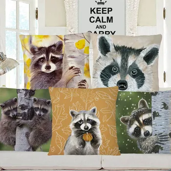 Racoon On A Birch Tree Forest Hand Animals Painting Cushion Covers Декоративни възглавници за диван 45X45CM