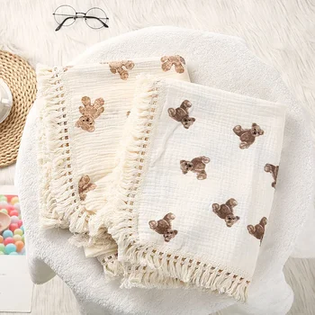 Bear Squares Памучни одеяла Бебешко одеяло за новородено Сладко каре за бебета пелени Аксесоари Легло Summer Comforter