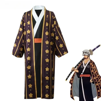 Аниме едно парче косплей костюм Trafalgar закон COS японски халат кимоно костюм Wano страна Хелоуин парти изпълнение износване