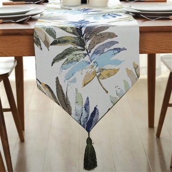 Nordic Table Runner Modern Leaves Painting Dining Table Ornament Embroider Table Runner for Wedding Decoration Camino De Mesa