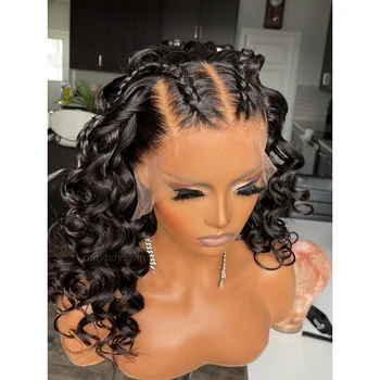 Glueless Soft 26Inch 180% плътност Deep Wave Natural Black Lace Front Wig за африкански жени PrePlucked Baby Hair Daily